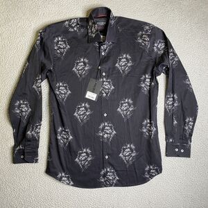 Maceoo Fubonacci Lion Power Paisley Black Shirt Mens 3 Medium Button Up NWT